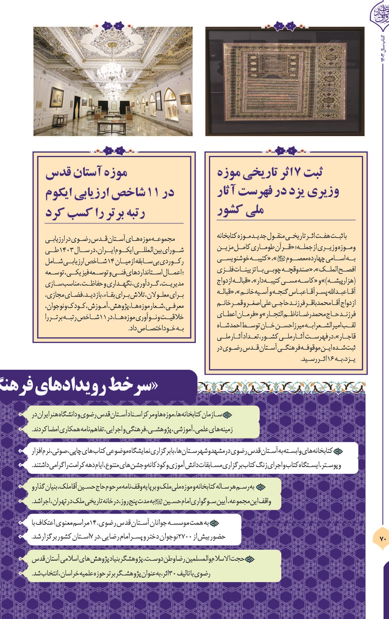 ثبت ۷ اثر تاریخی موزه وزیری یزد در فهرست آثار ملی کشور