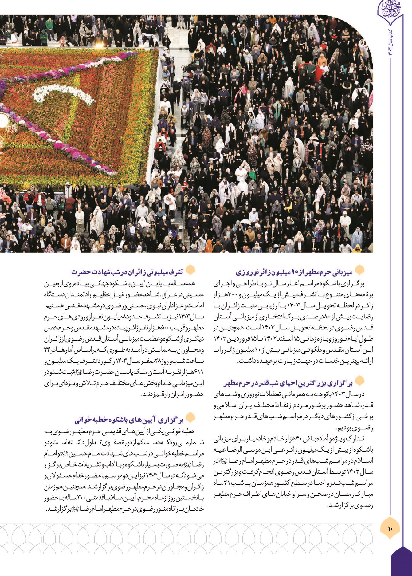میزبانی حرم مطهر از ۱۰ میلیون زائر نوروزی