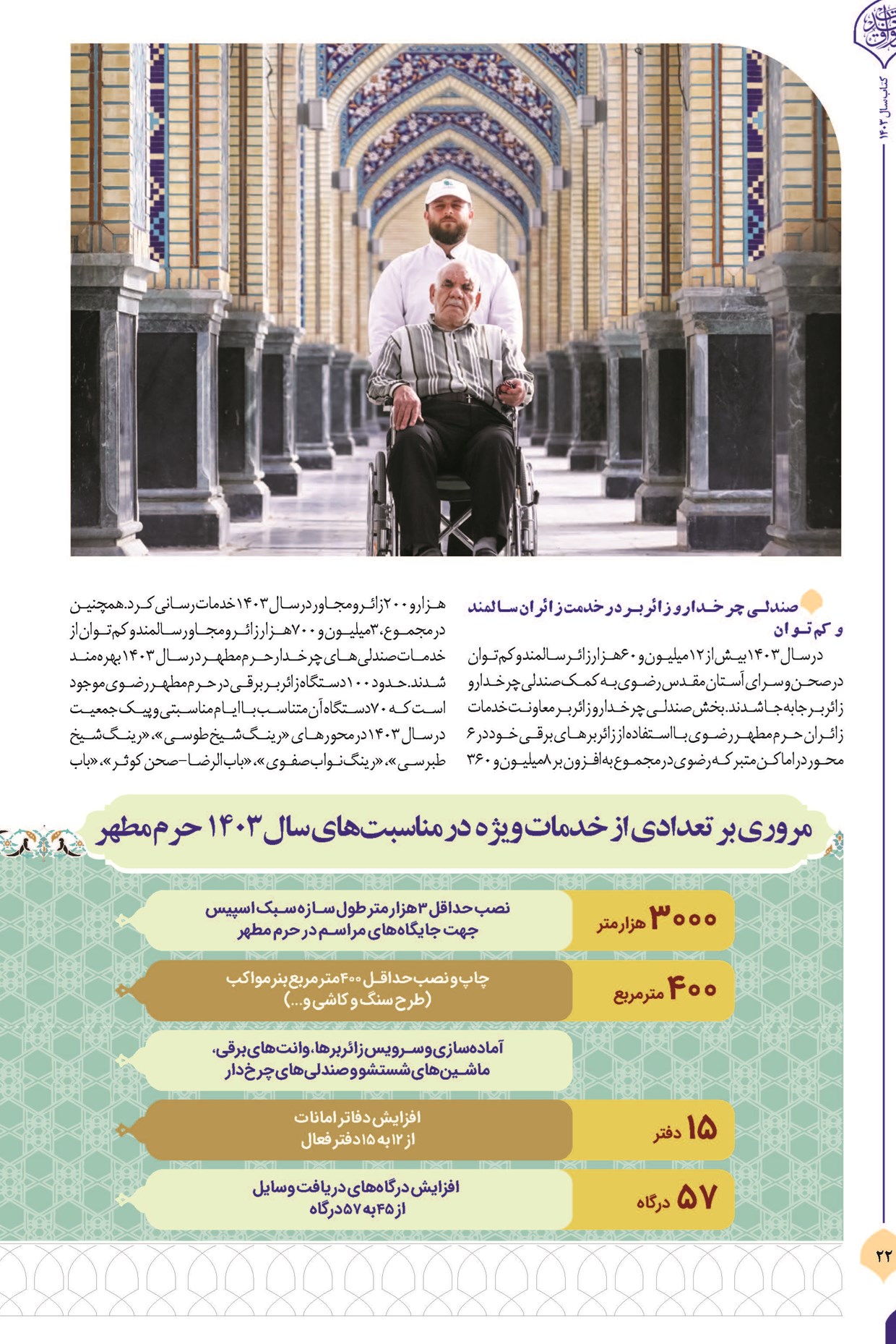 صندلی چرخدار و زائربر در خدمت زائران سالمند و کمتوان