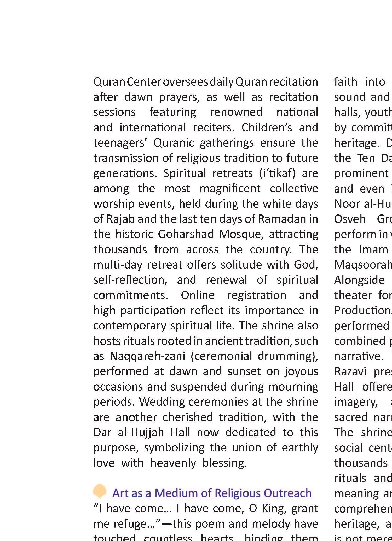 An Overview of Religious Outreacgh Activities at Astan Qods Razavi