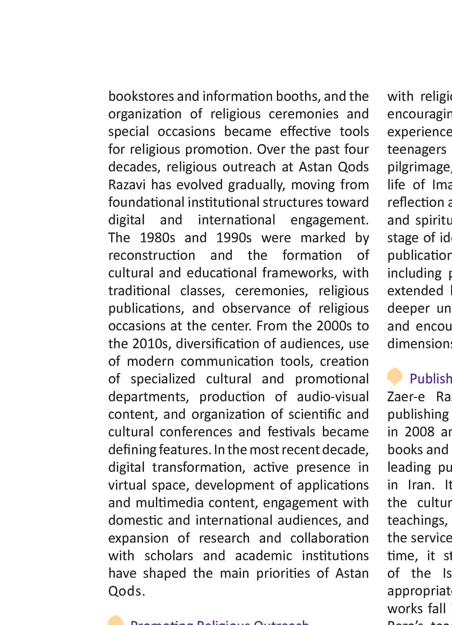 An Overview of Religious Outreacgh Activities at Astan Qods Razavi